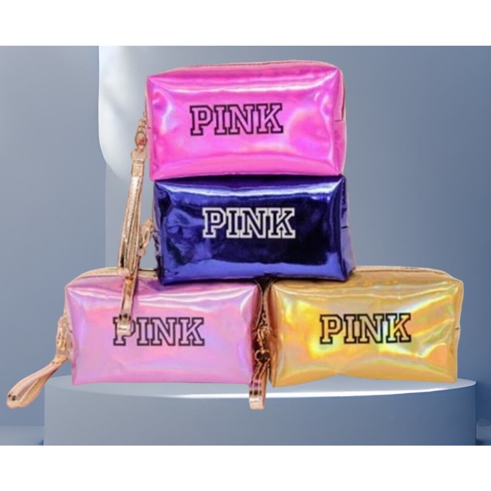 New PINK inspired lazer Sequins Make-up Cosmetic Bag Pouch School travel7x4.15"